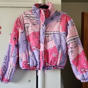Ashley By 26 International Pink & Lavender Patchwork Bandana Puffer Jacket
